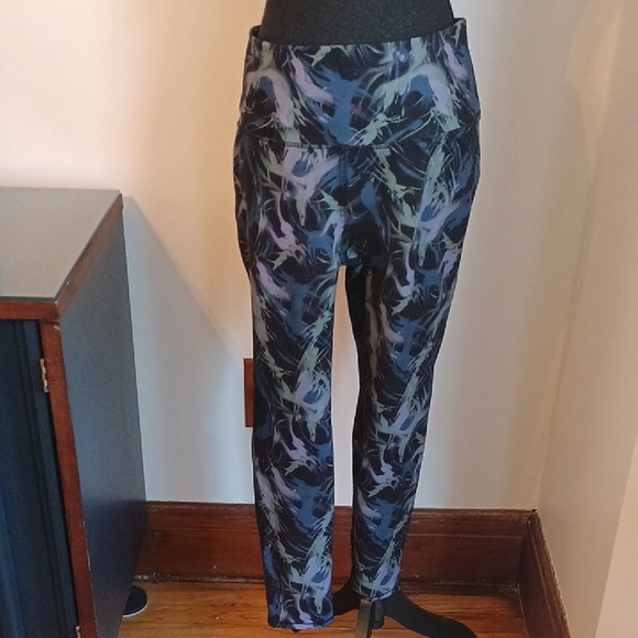 MTA Sport Blue and Green Patterned Leggings - Picture 1 of 4